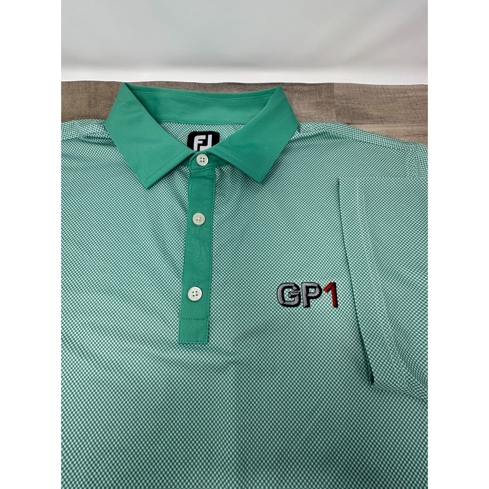 FootJoy Mens Size Large Green Mini Checker Short Sleeve Stretch Golf Polo Shirt